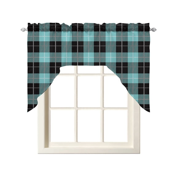 Swag Curtain Valances Teal Check Plaid Swag Valances for Kitchen Windows Buffalo Plaid Window Treatment Curtains Drapes for Kitchen Bedroom Living Room Bathroom Over Sink 56"x36"