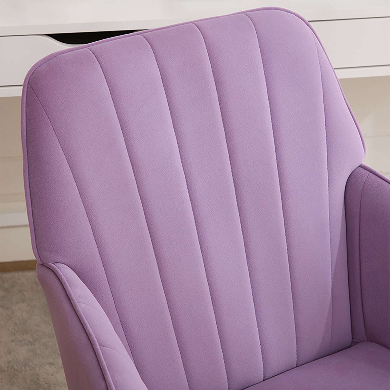 PORKISS Upholstered Desk Chair with Wheels, Ergonomic Adjustable Office Chair, Swivel Computer Task Chair with Velvet for Home Living Room Bedroom Workspace, Lilac
