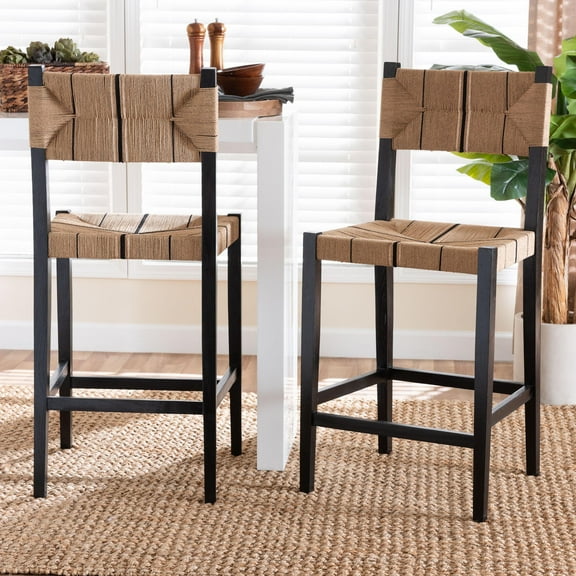 bali & pari Prita Bohemian Paper Loom and Black Mahogany Wood 2-Piece Bar Stool Set
