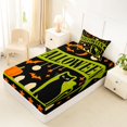thumbnail image 4 of Feelyou Spooky Cat Pumpkin Twin Sheets, Cartoon Bat Spider Bedding, Black Green, 3pcs, 1 Flat Sheet, 1 Fitted Sheet and 1 Pillowcase, 4 of 5
