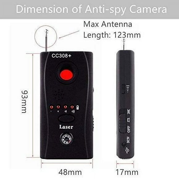 MesaSe Hidden Camera Detectors Wireless Lens Detector for Anti Spy Hidden Camera GSM Audio Bug Detector Finder Adjustable Detection Sensitivity Signal Bug RF Finder Black