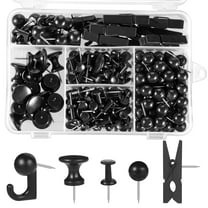 Genreen 200 Pieces Push Pins Thumb Tacks Black Push Pins for Cork Board, 5 Style for Bulletin Boards Wall Maps Pictures Office Home Supplies