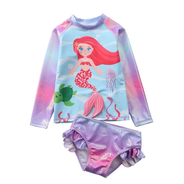 SILVERCELL Toddler and Kid Girls Rash Guard Sets with Bikini Bottoms
