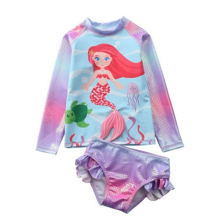 

Kids Girls Rashguard 2 Pcs Swimsuit Set Long Sleeve Mermaid Bathing Suits Bikini Sun Protection Swimwear 1-10 Years