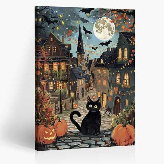 Vintage Halloween Black Cat Print Unparalleled Halloween Town Wall Art Pumpkin Artwork Poster Room Decor Aesthetic Home Apartment Family Canvas Decorations  Perfect holiday gift