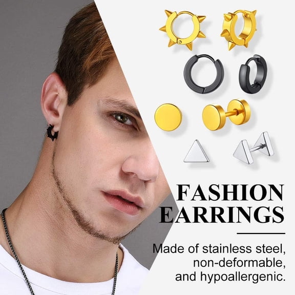 Clearance 4 Pair Earrings Set for Women Men Stainless Steel Small Round Triangle Ear Studs Cool Spike Earrings Gifts for Birthday Christmas