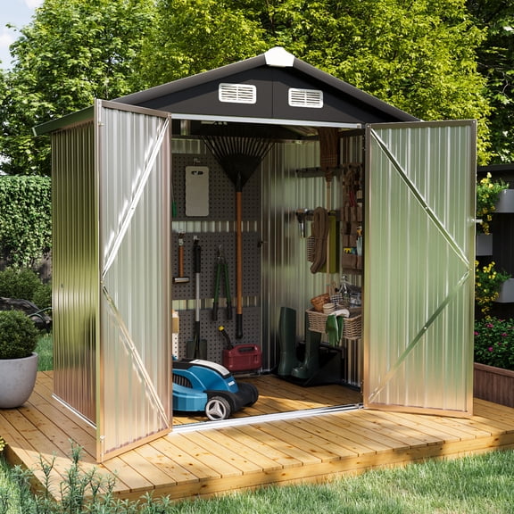 Dateyes 6' x 4' FT Outdoor Storage Shed, Outside Metal Tool Shed with Lockable Door for Tool, Garden, Bike, Brown