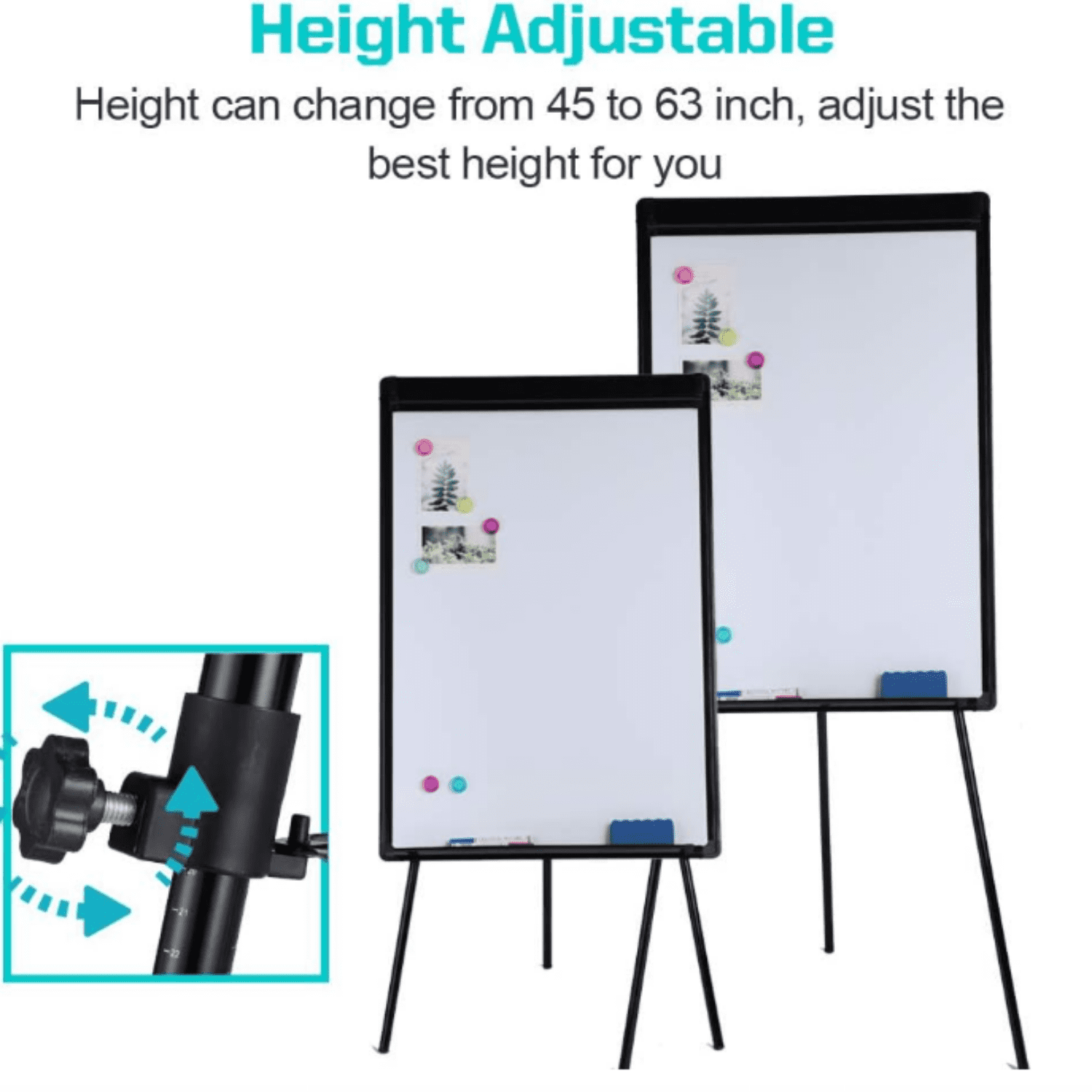 Dry Erase Easel 36" x 24", Height Adjustable Magnetic White Board with Tripod Stand, Office Presentation Board with 25 Sheets Flipchart Paper Pad, Magnets & Eraser, Black