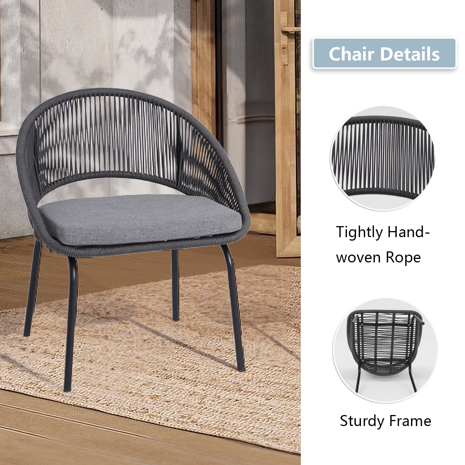 3 Piece Patio Set, Outdoor Wicker Bistro Set 2 Rattan Chair Conversation Sets with Coffee Table and Cushions, Brown