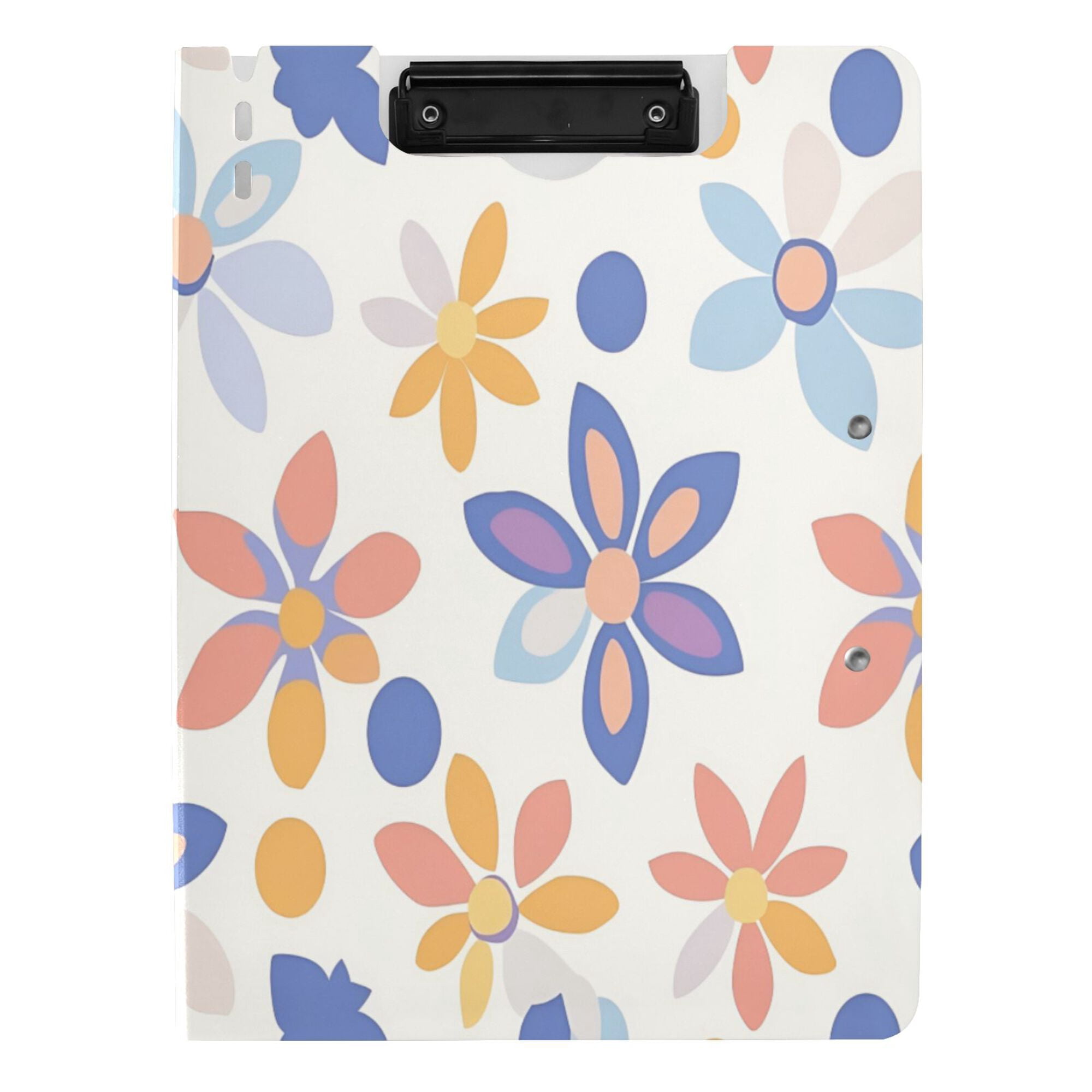 FORMRS A4 Clipboard Folder with Pen Holder Horizontal Foldable School Office Binder, Blue Retro Flower
