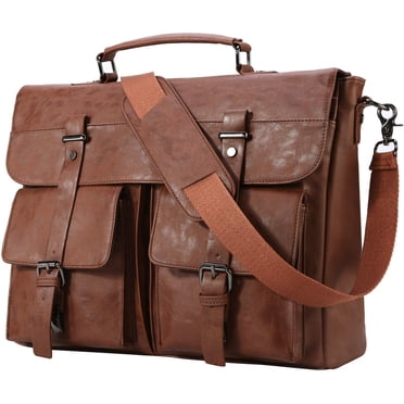 18" Full Grain Leather Messenger Bag - Vintage Laptop Satchel For Work, Travel, Crossbody Carry