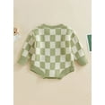 thumbnail image 4 of Sedceaty Newborn Baby Knitted Romper, Warm Long Sleeve Round Neck Checkerboard Print Bodysuit, 4 of 8