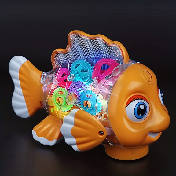 Electric Rocking Fish Toy with LED Lights & Melodies - Interactive Gear-Shifting Motion, Orange Mechanical Design,(Batteries Not Included), Educational Toy | Playful Design | Colorful Gears