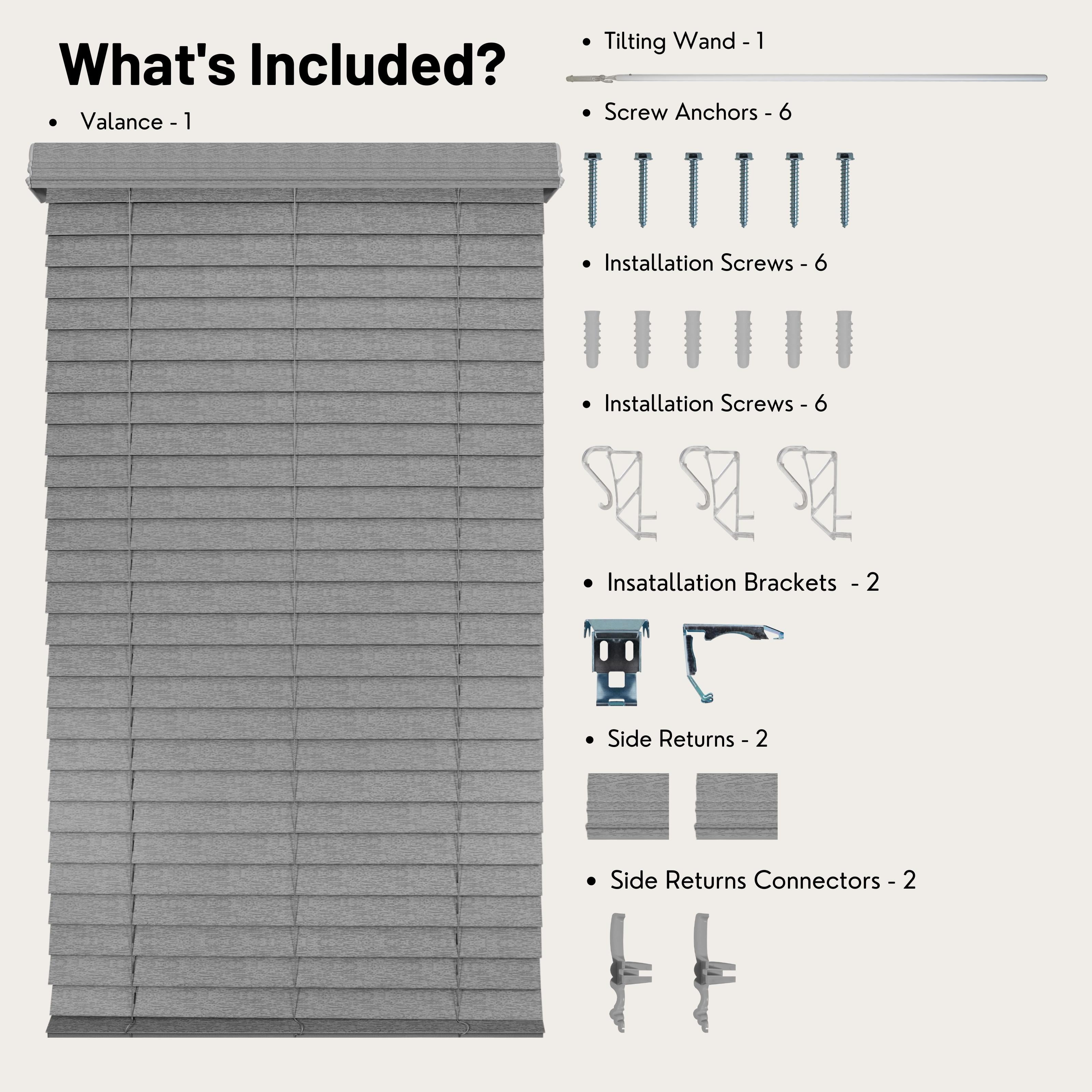 Chicology Cordless Faux Wood Blinds, Gray Textured (2.5" Slat), 24"W X 72"H