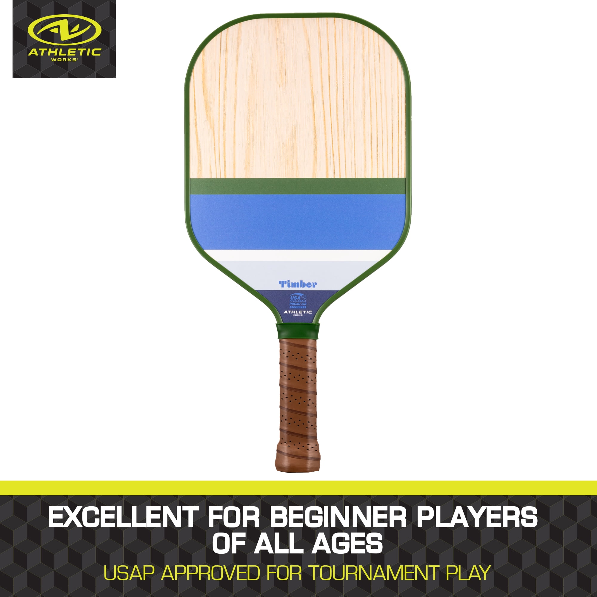 Athletic Works Timber Wooden Pickleball Paddle, Blue/Green