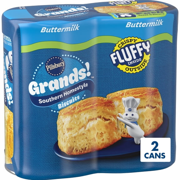 Pillsbury Grands Southern Homestyle Buttermilk Biscuit Dough, 2 Pack, 16 Biscuits, 32.6 oz
