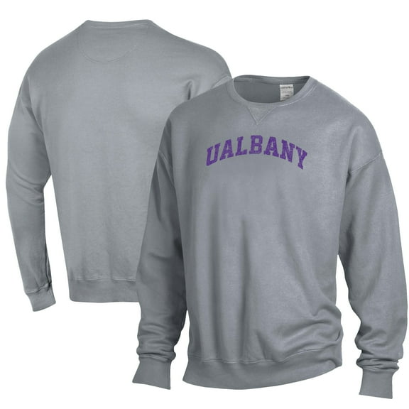 Men's ComfortWash Gray Albany Great Danes Garment Dyed Fleece Crewneck Pullover Sweatshirt