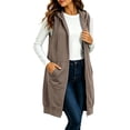 thumbnail image 3 of Frostluinai Women’s Long Hooded Sleeveless Vest Full Zip Solid Casual Jacket with Pockets Light Fleece Lined Outerwear S-3XL for Daily Commute Shopping Street Walking Fall Layering Outfits, 3 of 8