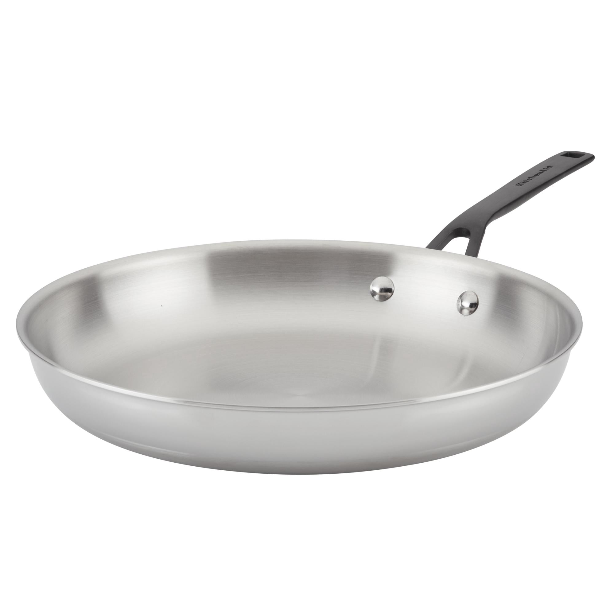 KitchenAid 5-Ply Clad 12.25 Inch Stainless Steel Induction Frying Pan, Dishwasher Safe, Metal Utensil, Broiler and Oven Safe to 500°F, Polished Stainless Steel