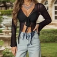 thumbnail image 2 of Women's Sexy V Neck Mesh Long Sleeve Sheer Blouse Top for Casual Party Beach Outfits, 2 of 2
