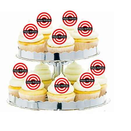 24pk Happy Birthday Bulls-eye Birthday Wishes Edible Cupcake  Decoration Toppers /