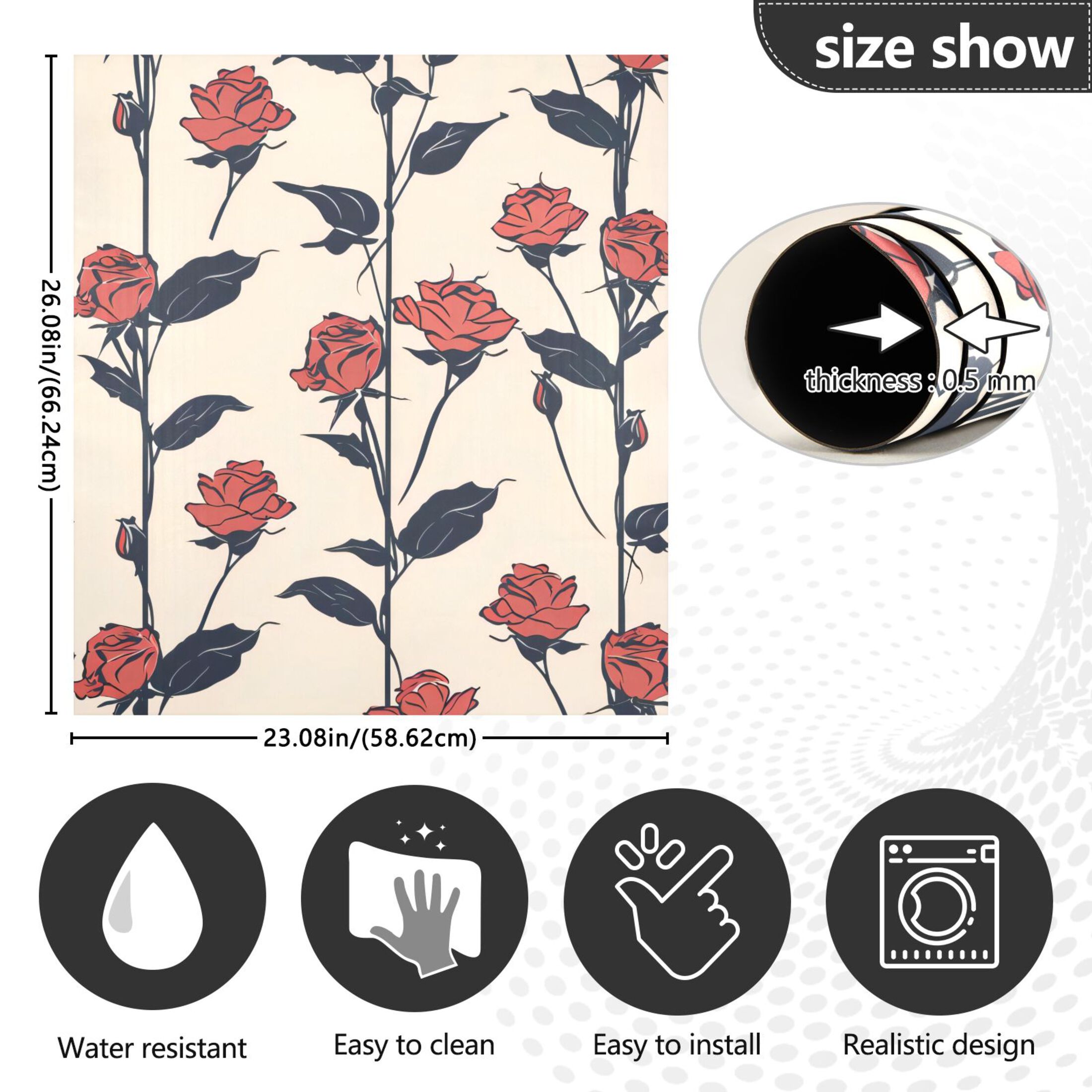 Dishwasher Magnetic Sticker 23x26 Inch Refrigerator Magnetic Sticker Washing Machine Magnetic Sticker Kitchen Panel Magnetic Sticker Home Decor Red Rose Seamless