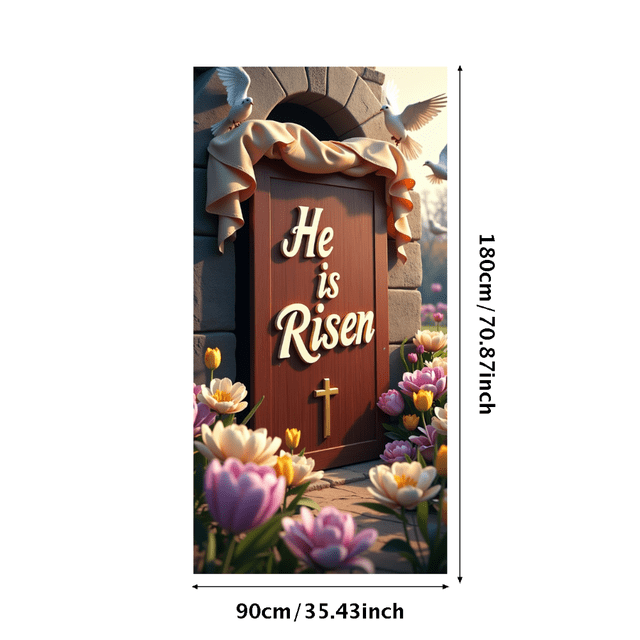 He is Risen Spring Floral Easter Celebration Banner Backdrop Wall Art Religious Decoration Christian Decor Church Event Photography Props