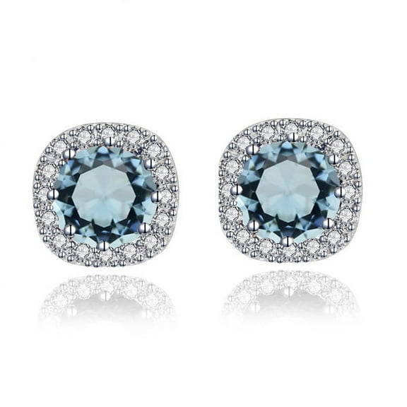 Paris Jewelry 10k White Gold 1 Ct Round Created Aquamarine Halo Stud Earrings Plated