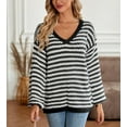 thumbnail image 5 of Geometric Striped Pattern Drop Shoulder Knit Sweater for Women Black Large, 5 of 5