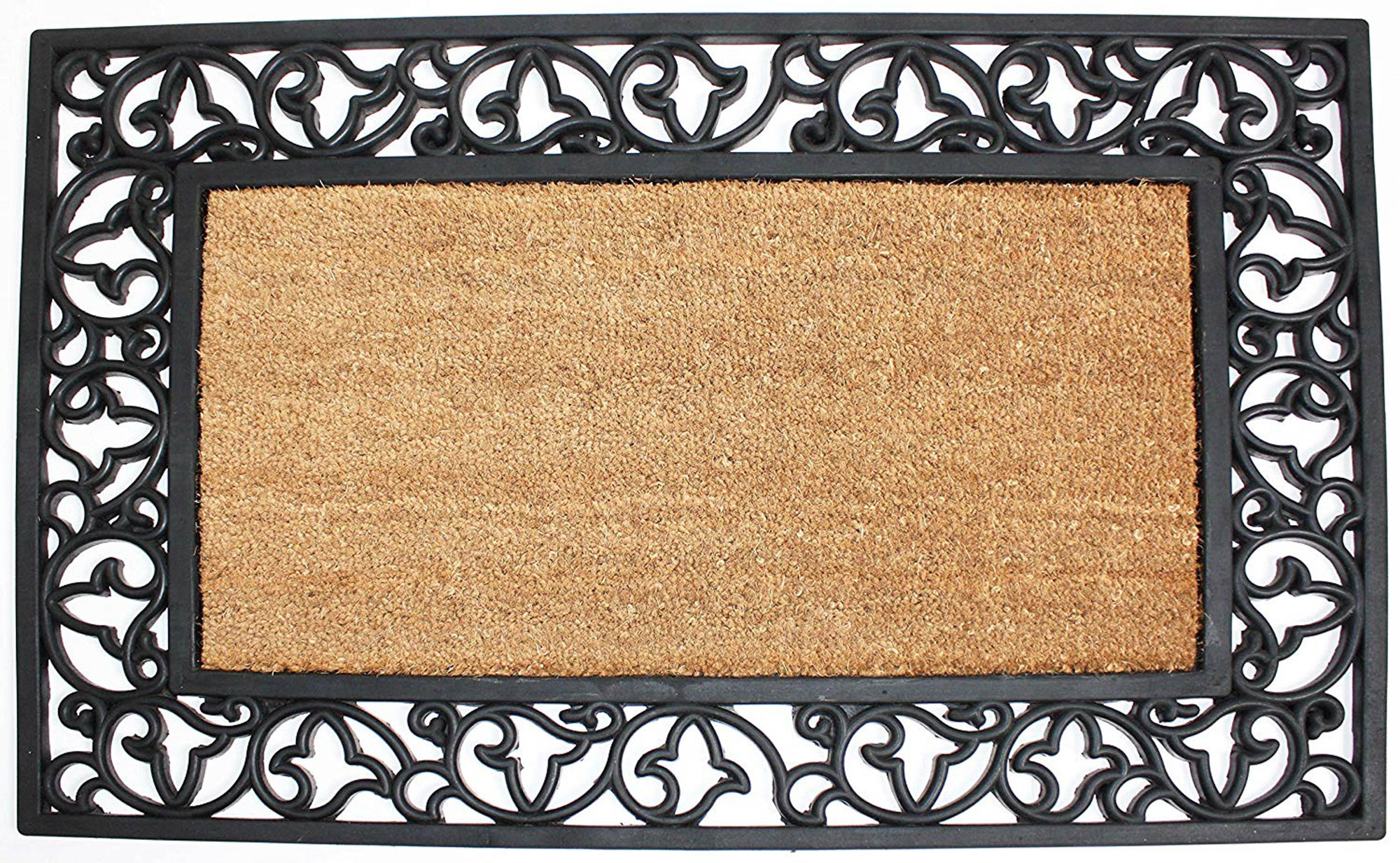 24" x 40" Bronze And Black Rectangular Rubber Scroll Border Coir