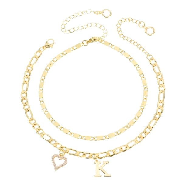 Pulseras de tobillo en forma de corazón inicial de Uxcell para mujeres, pulseras chapadas en oro de 14K, cadena de letras A-Z con caja para regalo de verano, tono dorado