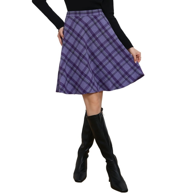 FALDA CHIC para Mujeres con Cintura Elástica, Largo a la Rodilla, de Lana, Corte A, Talla M, Púrpura Oscuro