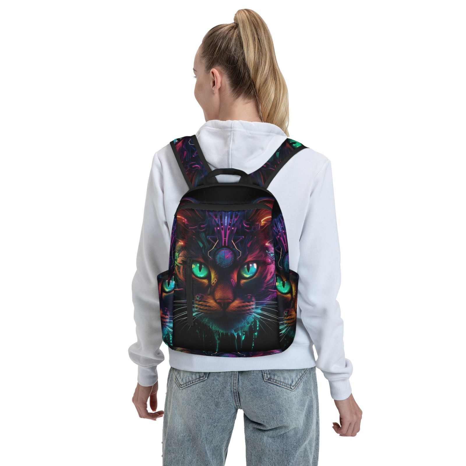 Hirioo Futuristic Cat Warrior for Lightweight Backpack, Durable and Comfortable, Ideal for Travel, School, Hiking, and Everyday Use