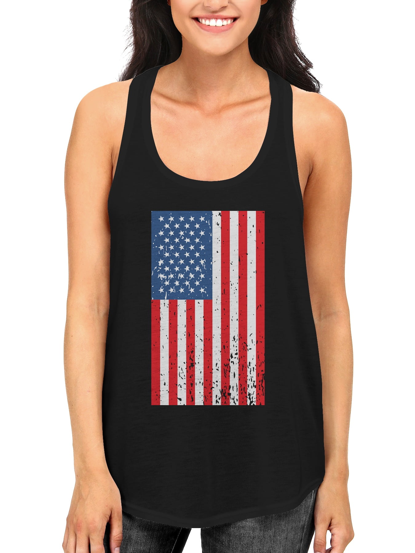 365 Printing - Distressed American Flag Black Women's Tank Tops for ...