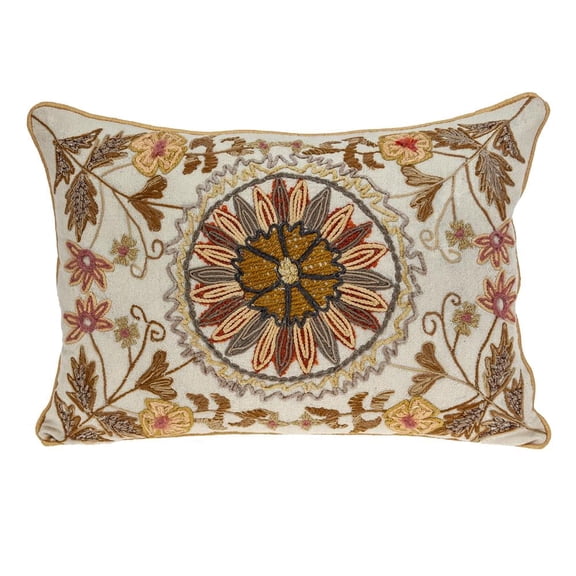 Parkland Collection Maggie Beige Floral Decorative Lumbar Throw Pillow, 14 x 20 Cotton Accent Pillow