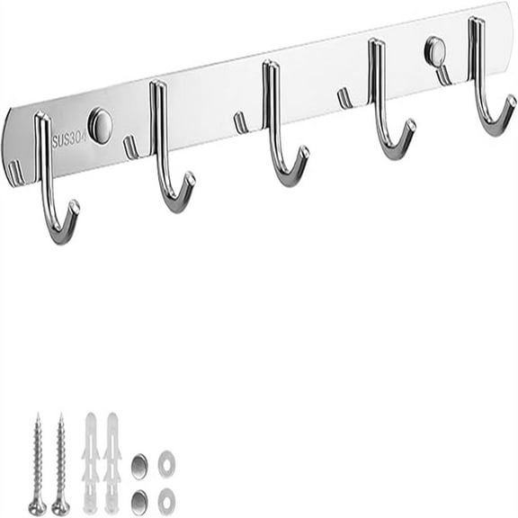 304 Stainless Steel Coat Hooks,Brushed Nickel Coat Rack Wall with 5 Hooks Hanging,14 Inch Heavy Duty for Clothes,Purse,Towel Wall Hooks