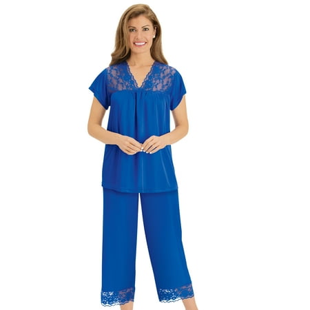 

Collections Etc 2-Piece Lace Trim Top & Capri Pajama Set