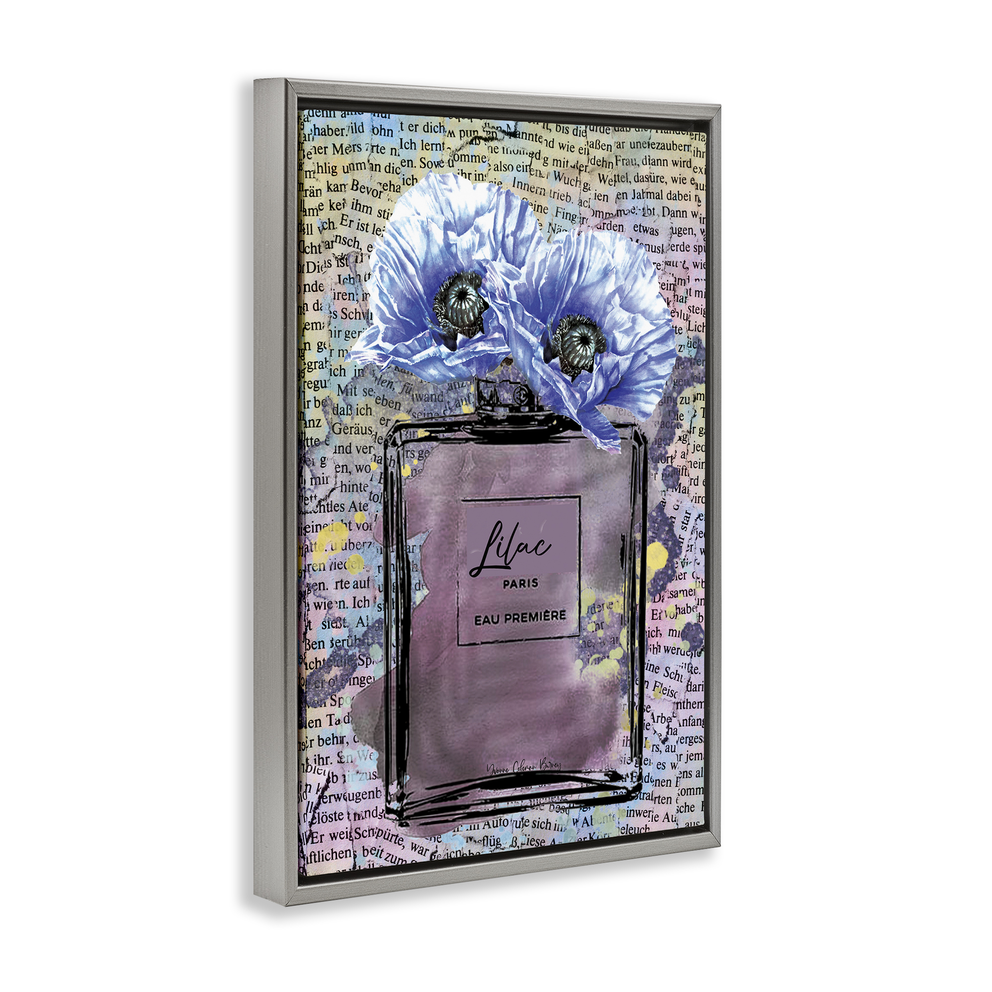 Stupell Industries Lilac Perfume with Blossoms Plants & Flowers Painting Gray Floater Framed Canvas Art Print Wall Art, 21 x 31