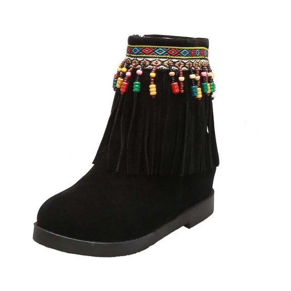 KBKYBUYZ Fashion Large Size Boots Women Autumn Low Heeled Shoes Boots Retro Tassel Short Boots