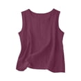 thumbnail image 5 of VISALY 2 Piece Linen Outfit Plus Size Sleeveless Crew Neck Tank Top Cami Tunic Shirts Drawstring Waist Wide Leg Linen Pants with Pockets Lounge Resort Casual Beach Vacation Clothes Brick Red S, 5 of 9