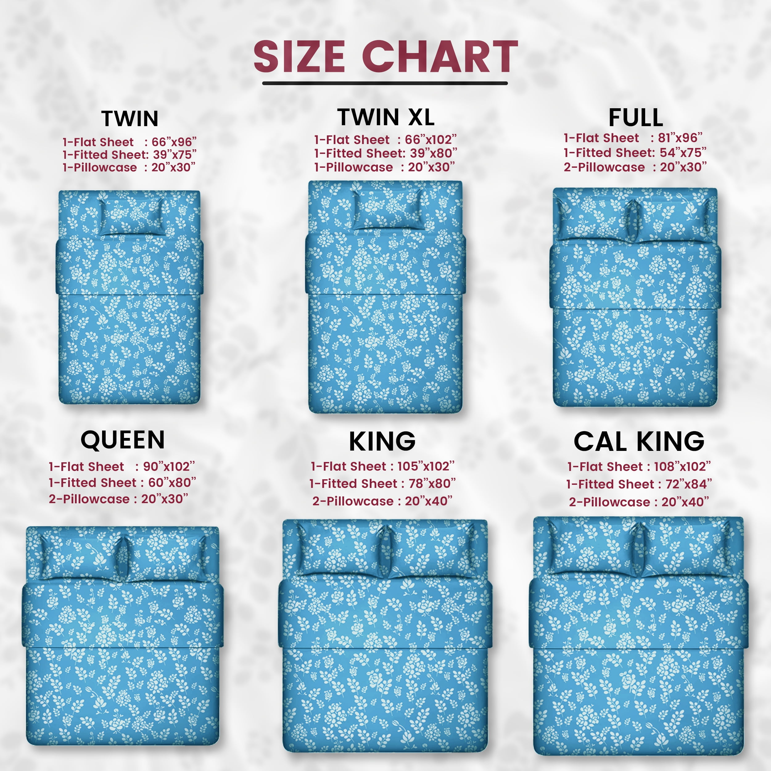 Lux Decor Twin Microfiber Bed Sheets - 3 Piece Floral Sheet Set, Soft Breathable Bedding, Wrinlkle Resistant, OEKO-TEX Certified, Blue
