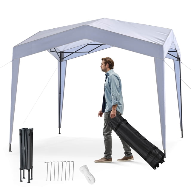 Costway Abri Extérieur Escamotable 10 x 10 Pi avec Sac à Roulettes Supérieur, Hauteur Ajustable