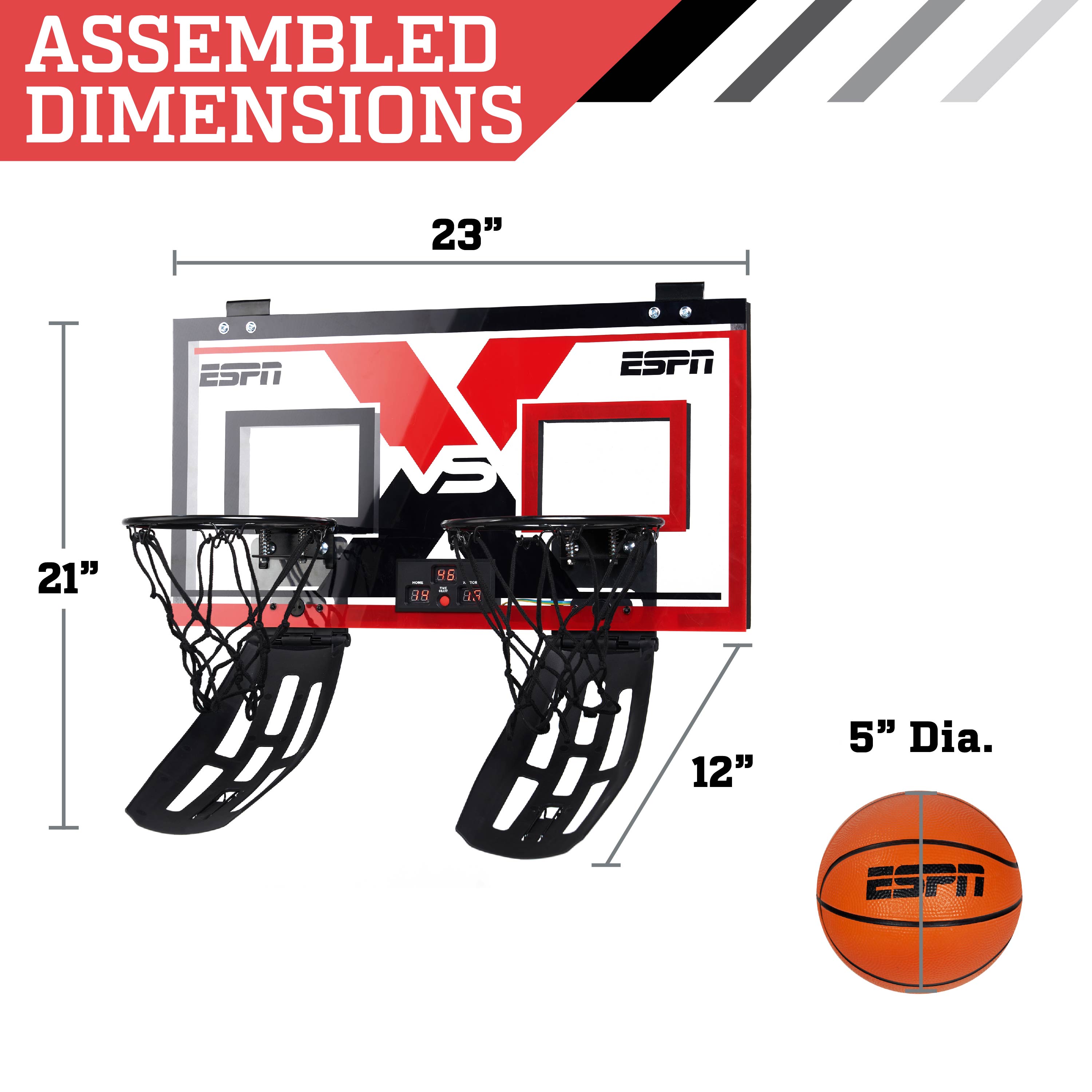 ESPN 2-Player 23 inch Foldable Bounce Back Over the Door Basketball Game - image 4 of 9