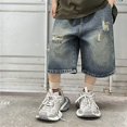 thumbnail image 2 of Kids Skateboard Denim Shorts Y2k Boys Ripped Baggy Jeans Jorts Streetwear Casual Shorts Loose Fit Hip Hop Five Point Pants, 2 of 9