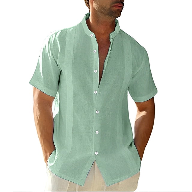 braveheart Traveling Casual Style Men's Button Down Shirt Summer Pool Party Solid Color Simple Design Slim Fit Tops Daily Clothes Green XXL