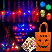 Halloween Party Favors Light Up 42PCS - Bulk Toys Assortment Bucket Stuffers Pinata Filler - Trick or Treat Trinkets For Kids Classroom Treasure Chest - Carnival Prizes