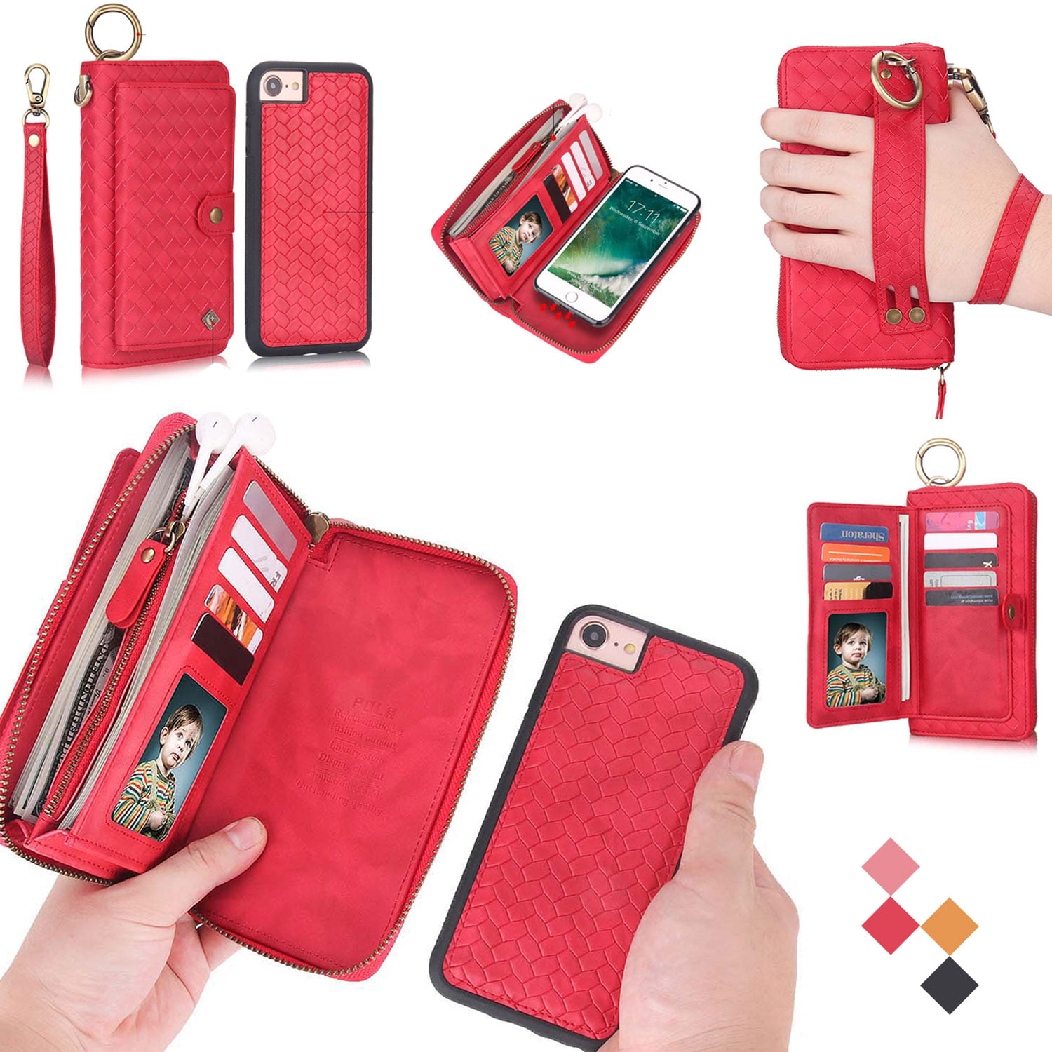 Rot Accountant zebra iPhone 6S Case, iPhone 6 Wallet Case, Allytech PU Leather Woven Pattern  Zipper Purse Detachable Magnetic Back Cover 14 Cards Slots Cash Pocket  Clutch for Apple iPhone 6, iPhone 6S 4.7 Inch, Red - Walmart.com
