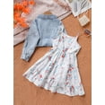 thumbnail image 4 of Girls 2pcs Long Sleeve Denim Button Coat & Straps Floral Print Flare Dress Trendy Casual Kids Outdoor Clothes For Spring And Autumn, 4 of 7