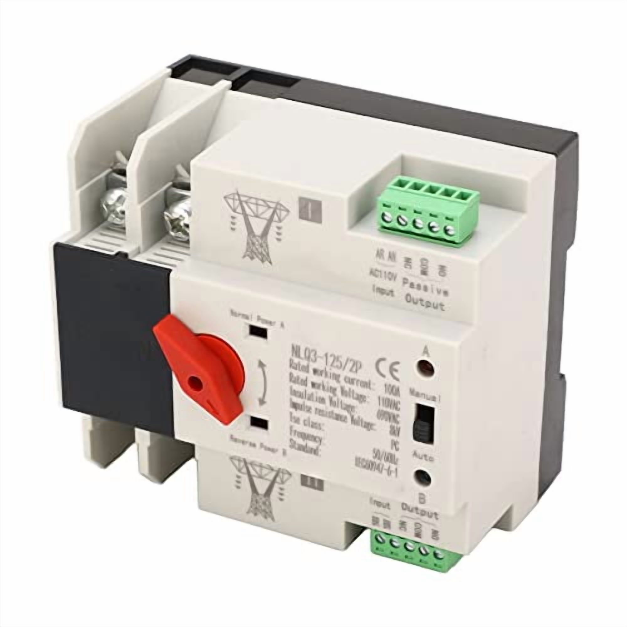 AC 110V 100A Dual Power Automatic Transfer Switch, 2P ATS Generator Changeover Switch with 35mm Rail Mounting$$Garden & Patio