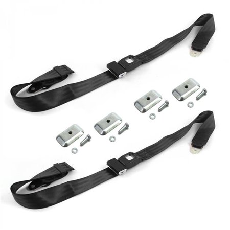 SafeTBoy Standard 2 Point Black Lap Bucket Seat Belt Kit with Bracketry for Early Triumph 1946-1954 - 2 Belts